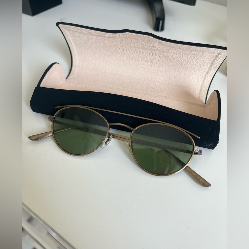 Oliver Peoples x The Row Metal Sunglasses in Gold with Green Lenses